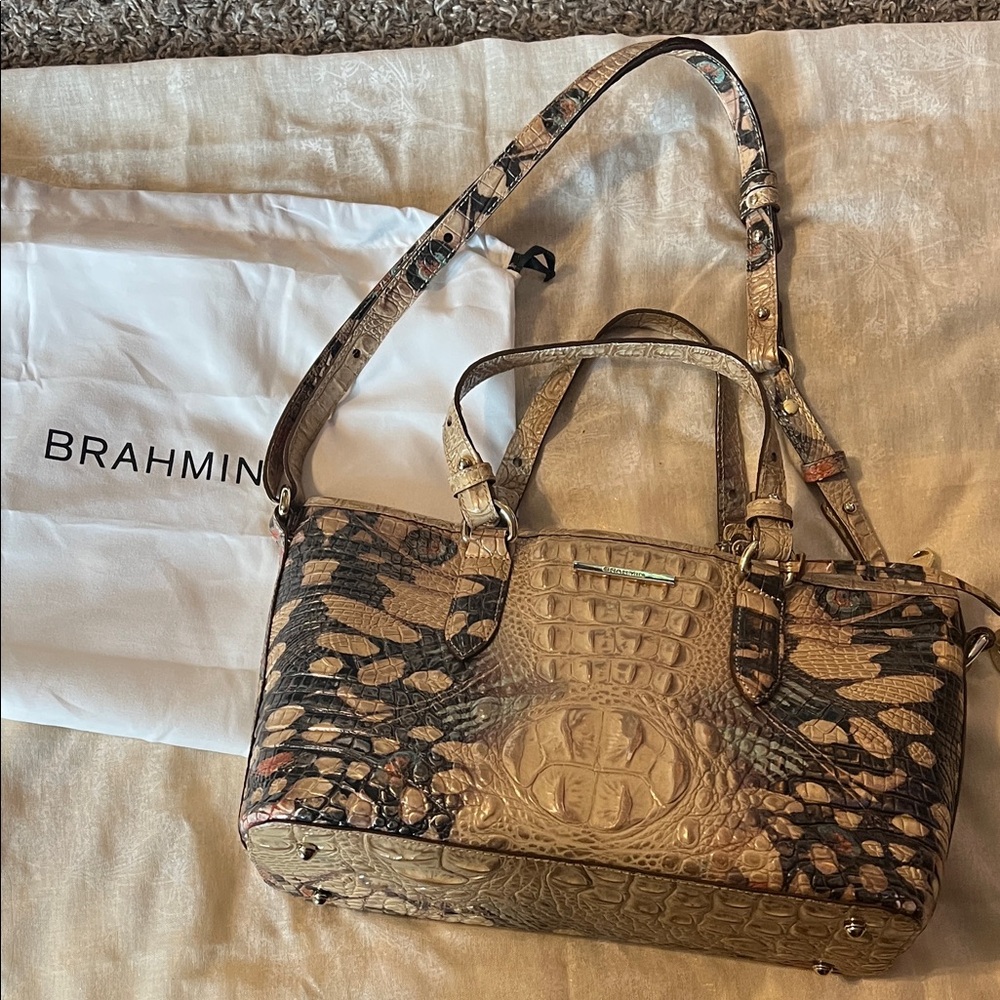 Brahmin Multicolor Satchel with Tan and Brown Accents